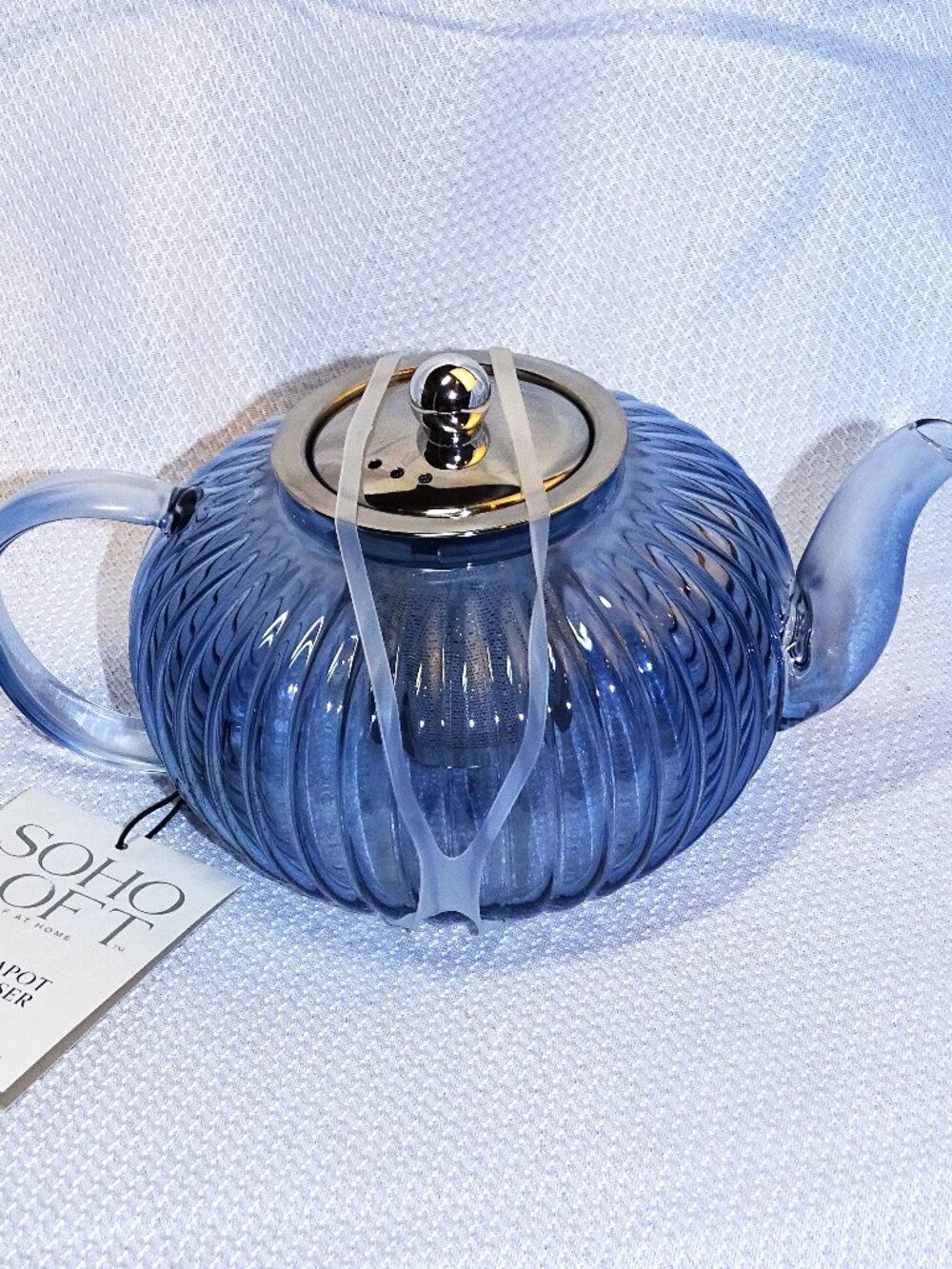 Soho Loft Blue Glass Teapot with Infuser NWT